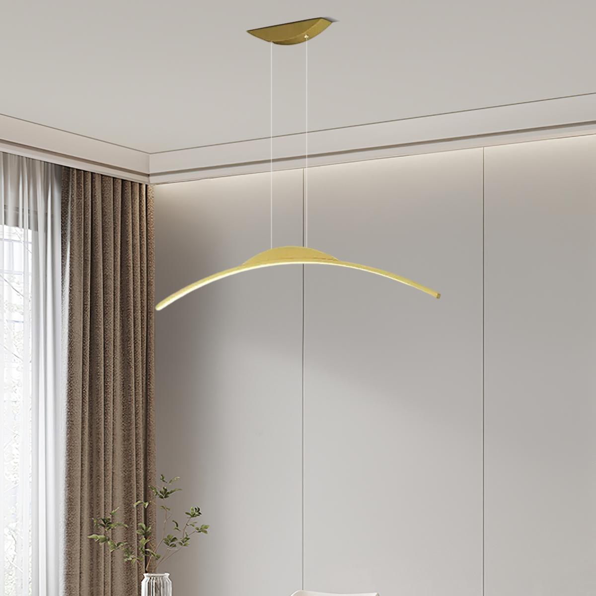 Linear Pendant Light - Black/Gold Metal Remote Control Dining Room